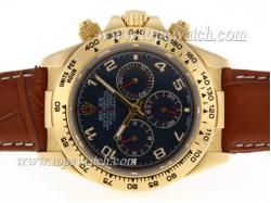 Rolex Daytona Working Chronograph Gold Case Number Markers with Blue Dial-Leather Strap