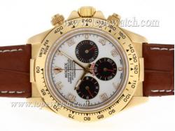 Rolex Daytona Working Chronograph Gold Case Number Markers with White Dial-Leather Strap