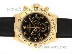 Rolex Daytona Working Chronograph Gold Case Roman Marking with Black Dial-Leather Strap