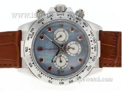 Rolex Daytona Working Chronograph Red Diamond Markers with Blue MOP Dial-Leather Strap