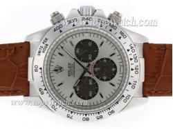 Rolex Daytona Working Chronograph Stick Markers with Silver Dial-Leather Strap