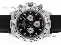 Rolex Daytona Working Chronograph Stick Marking with Black Dial-Leather Strap