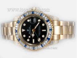 Rolex GMT-Master II Automatic Full Gold With Baguette CZ Diamond Bezel