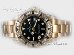 Rolex GMT-Master II Automatic Full Gold With Baguette CZ Diamond Bezel