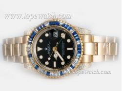 Rolex GMT-Master II Automatic Full Gold With Baguette CZ Diamond Bezel