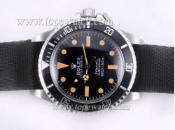 Rolex Submariner  Automatic with Black Bezel and Dial Vintage Version-Black Nylon Strap