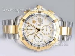 Tag Heuer Aquaracer Chrono Day-Date Asia Valjoux 7750 Movement Two Tone with White Dial-AR Coating