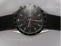 Tag Heuer Carrera Chronograph Asia Valjoux 7750 Movement with Black Dial and Bezel-Rubber Strap