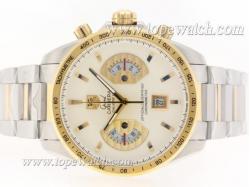 Tag Heuer Grand Carrera Calibre 17 Working Chrono Two Tone with White Dial-Same Structure As ETA Version-High Quality