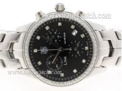 Tag Heuer Link 200 Meters Working Chronograph Diamond Bezel & Marking with Black Dial - Lady Size