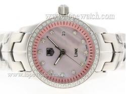 Tag Heuer Link Diamond Marking & Bezel with Pink MOP Dial S/S -Lady Size