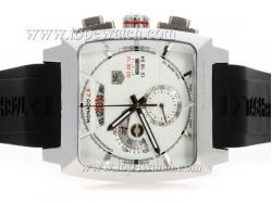 Tag Heuer Monaco Calibre 12 Working Chronograph with White Dial-Rubber Strap