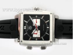 Tag Heuer Monaco Chronograph with Black Dial-Rubber Strap