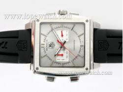 Tag Heuer Monaco Chronograph with Silver Dial-Rubber Strap