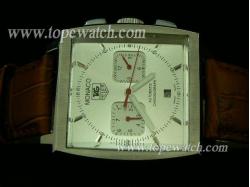 Tag Heuer TAG-063 TAG 065 MONACA CHRONO LEATHER AUTO WHITE