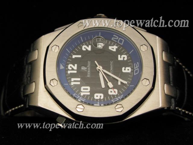 Replica Audemars Piguet_Black Leather Band_Gold Case_Blue Face_43mm/14mm