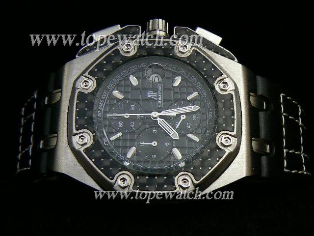 Replica Audemars Piguet_Black Leather Band_Silver Case_Black Face_43mm/12mm_Quartiz