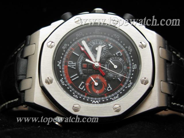 Replica Audemars Piguet_Black Leather Band_Silver Case_Black Face_43mm/14mm