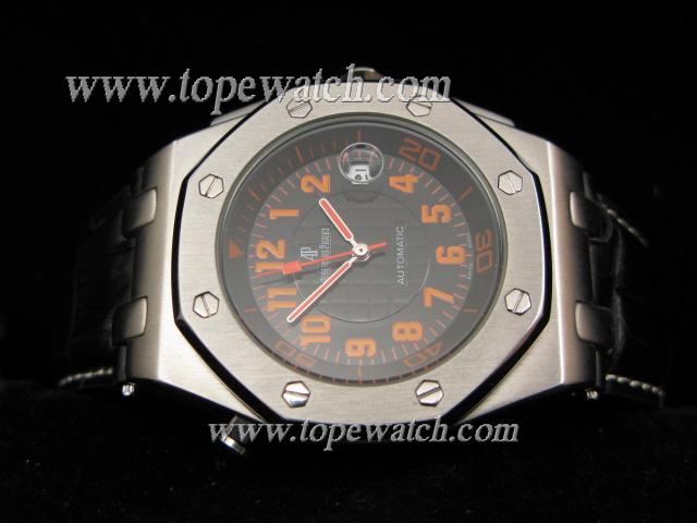 Replica Audemars Piguet_Black Leather Band_Silver Case_Black Face_43mm/14mm