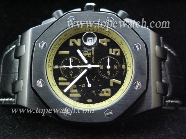 Replica Audemars Piguet_Black Leather Band_Silver Case_Black Face_43mm/14mm