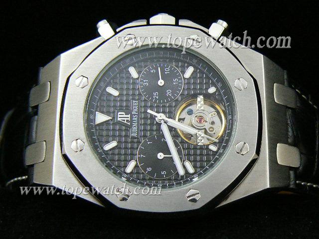 Replica Audemars Piguet_Black Leather Band_SS Case_Black Face_42mm/12mm