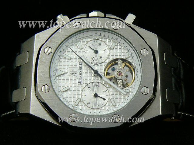 Replica Audemars Piguet_Black Leather Band_SS Case_White Face_42mm/12mm