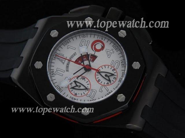 Replica Audemars Piguet_Black Rubber Band_Black Case_White Face_45mm/15.5mm