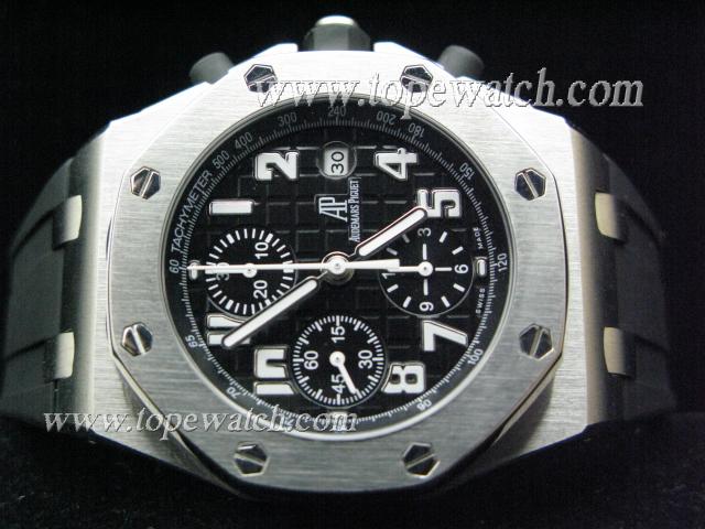 Replica Audemars Piguet_Black Rubber Band_Silver Case_Black Face_43mm/17mm