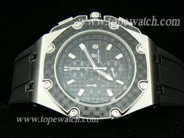 Replica Audemars Piguet_Black Rubber Band_Silver Case_Black Face_43mm_Quartz