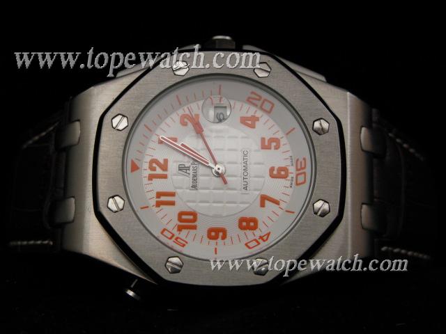 Replica Audemars Piguet_Brown Leather Band_Silver Case_White Face_43mm/14mm