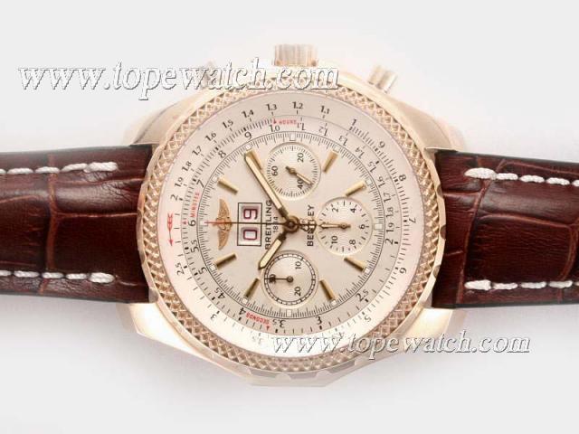 Replica Breitling Bentley 6.75 Big Date Chronograph Asia Valjoux 7750 Movement Gold Case with White Dial