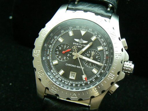 Replica Breitling_Black Leather Band_Black Face_Silver Case_44mm