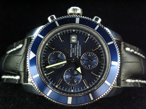 Replica Breitling_Black Leather Band_Blue Face_Blue Case_46\14mm