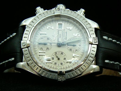 Replica Breitling_Black Leather Band_White Face_Silver Case_42.5mm