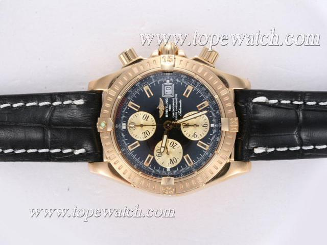 Replica Breitling Chronomat Evolution Chronograph Asia Valjoux 7750 Movement Gold Case with Black Dial