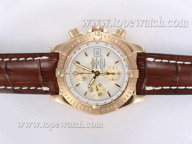 Replica Breitling Chronomat Evolution Chronograph Asia Valjoux 7750 Movement Gold Case with White Dial