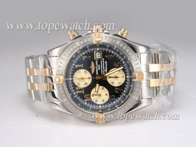 Replica Breitling Chronomat Evolution Chronograph Asia Valjoux 7750 Two Tone with Black Dial