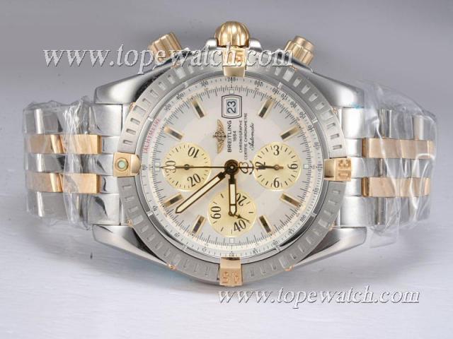 Replica Breitling Chronomat Evolution Chronograph Asia Valjoux 7750 Two Tone with White Dial