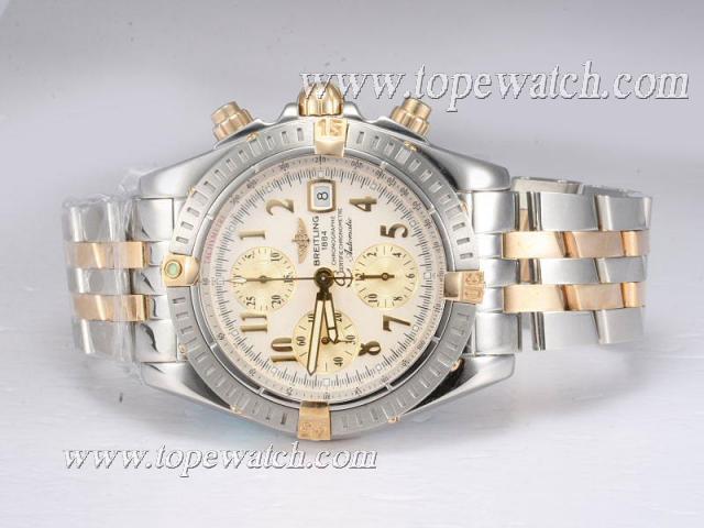 Replica Breitling Chronomat Evolution Chronograph Asia Valjoux 7750 Two Tone with White Dial