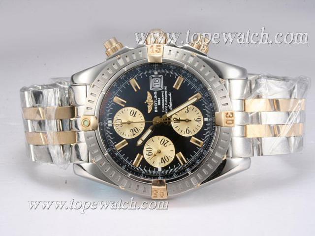 Replica Breitling Chronomat Evolution Chronogrpah Asia Valjoux 7750 Movement Two Tone  with Black Dial