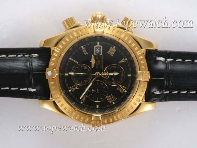 Replica Breitling Chronomat Evolution Working Chronograph Gold Case with Black Dial