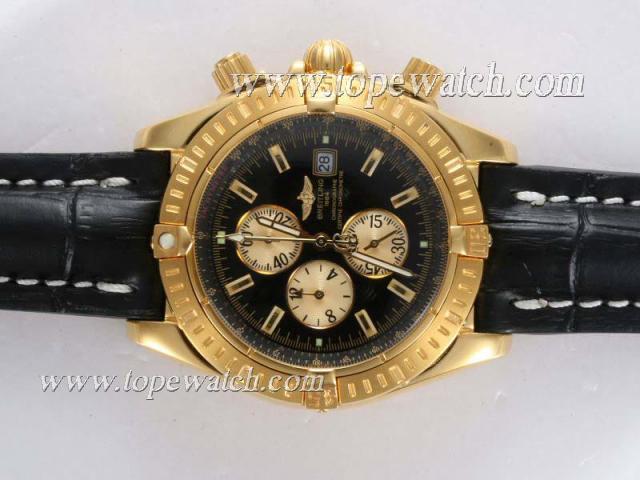 Replica Breitling Chronomat Evolution Working Chronograph Gold Case with Black Dial