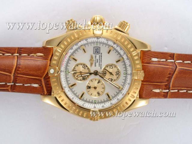 Replica Breitling Chronomat Evolution Working Chronograph Gold Case with White Dial