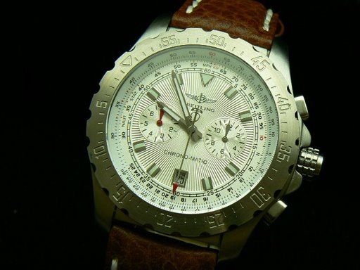 Replica Breitling_Coffee Leather Band_White Face_Silver Case_44mm