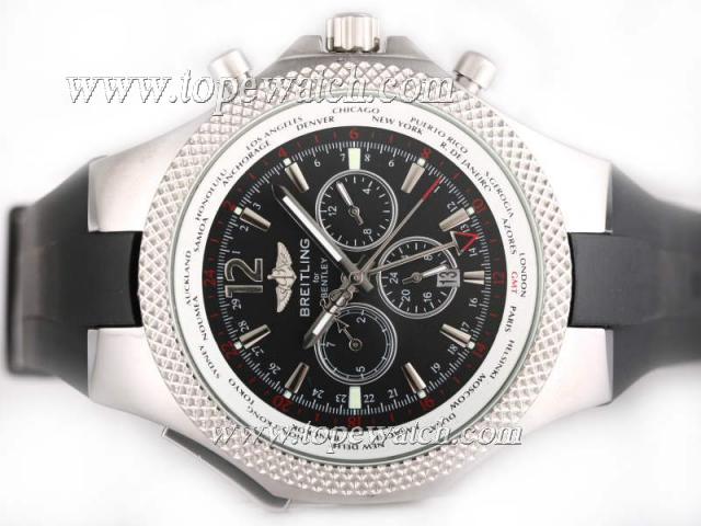 Replica Breitling for Bentley Chronograph Automatic with Black Dial-Rubber Strap