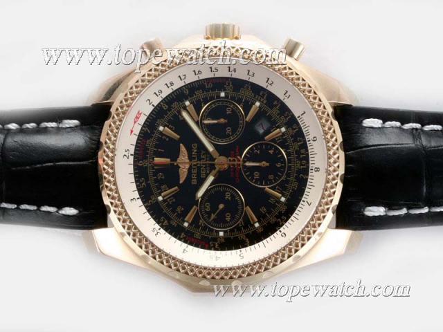 Replica Breitling for Bentley Motors Chronograph Asia Valjoux 7750 Movement Gold Case with Black Dial