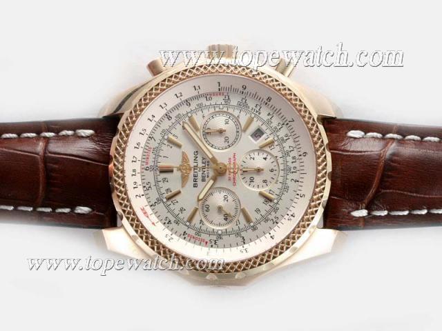 Replica Breitling for Bentley Motors Chronograph Asia Valjoux 7750 Movement Gold Case with White Dial