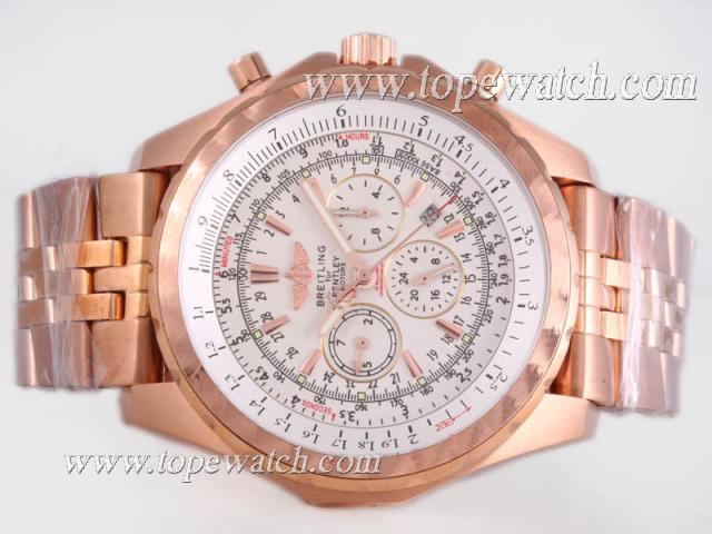 Replica Breitling for Bentley Motors T Chronograph Automatic Full Rose Gold with White Dial