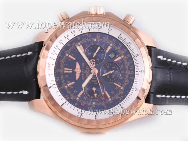 Replica Breitling for Bentley Motors T Chronograph Automatic Rose Gold Case with Blue Dial-Black Leather Strap