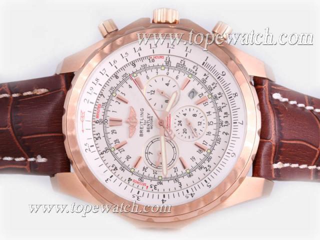 Replica Breitling for Bentley Motors T Chronograph Automatic Rose Gold Case with White Dial-Brown Leather Strap